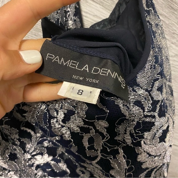 Pamela Dennis NYC | Vintage Lace Silk Dress Silver And Black Size 8 - Picture 7 of 11